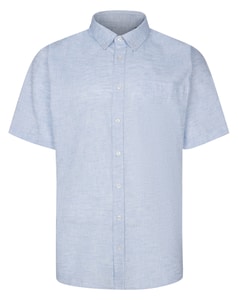 Bigdude Lightweight Linen Touch Button Down Collar Shirt Blue