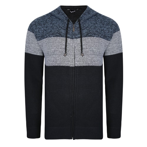 Bigdude Contrast Panel Knitted Hoody Navy