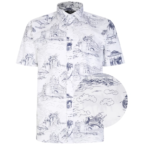 Bigdude Assorted Sketch Print Short Sleeve Shirt White