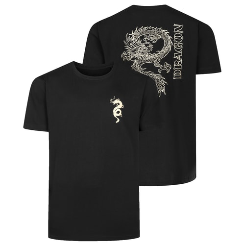 Bigdude Dragon Small Front And Back Print T-Shirt Black
