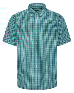 Bigdude Button Down Collar Checked Short Sleeve Poplin Shirt Green Tall