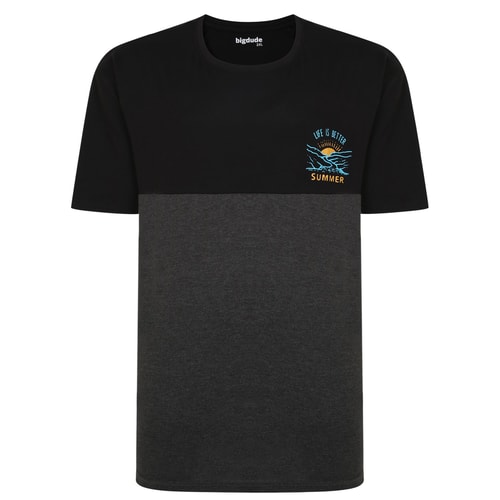 Bigdude Cut & Sew T-Shirt With Chest Print Black/Charcoal Tall