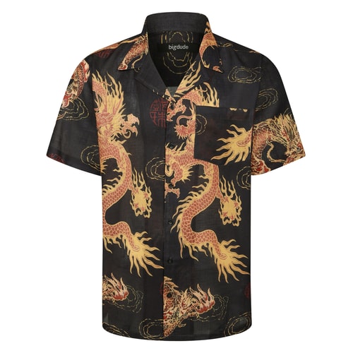 Bigdude Dragon Relaxed Collar Short Sleeve Shirt Black