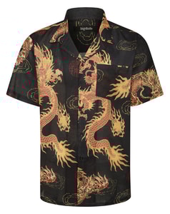 Bigdude Dragon Relaxed Collar Short Sleeve Shirt Black