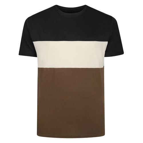 Bigdude Cut & Sew Marl Short Sleeve T-Shirt Black/Light Beige/Brown Tall