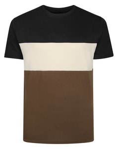 Bigdude Cut & Sew Marl Short Sleeve T-Shirt Black/Light Beige/Brown Tall