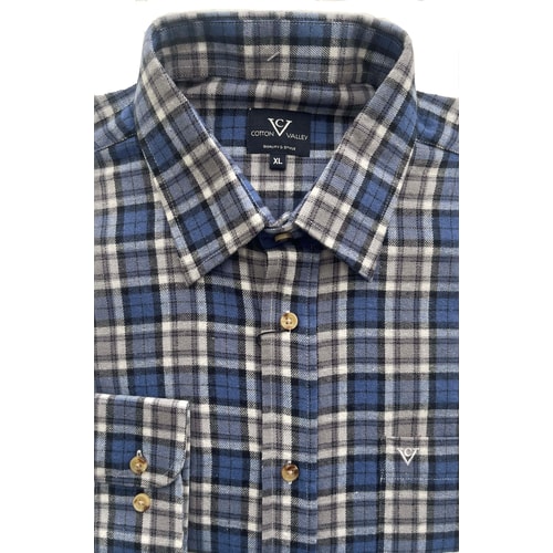 Cotton Valley Long Sleeve Flannel Shirt Blue/Grey