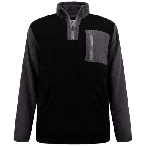 D555 DALY 1/4 Zip Neck Bonded Fleece Sweatshirt Black Grey