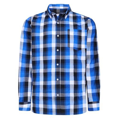 Bigdude Button Down Collar Checked Long Sleeve Poplin Shirt Deep Blue
