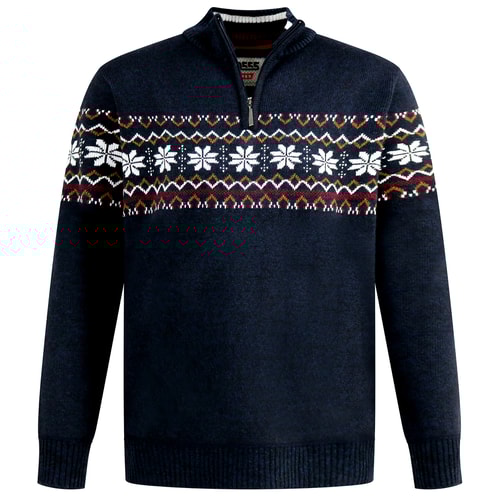 D555 Edinson 1/4 Zip Knitted Fairisle Jumper Navy Marl