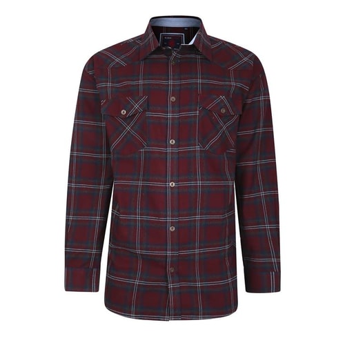 KAM Flannel Long Sleeve Check Shirt Burgundy