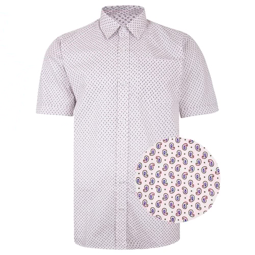 Bigdude Short Sleeve Cotton Woven Paisley Pattern Shirt White/Red Tall