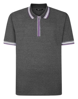 Bigdude Zipped Polo With Tipping Charcoal Marl