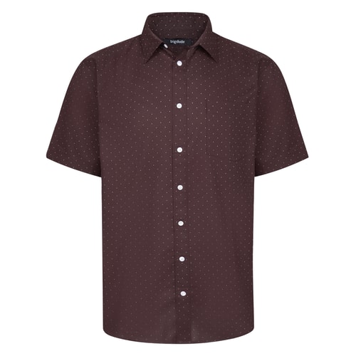 Bigdude Dots Cotton Collar Short Sleeve Shirt Dark Maroon