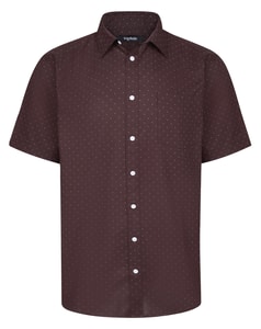 Bigdude Dots Cotton Collar Short Sleeve Shirt Dark Maroon