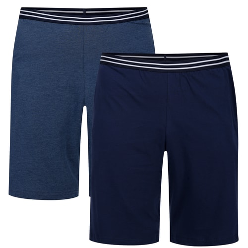 Bigdude Twin Pack PJ Shorts With Contrast Waistband Navy/Denim Marl