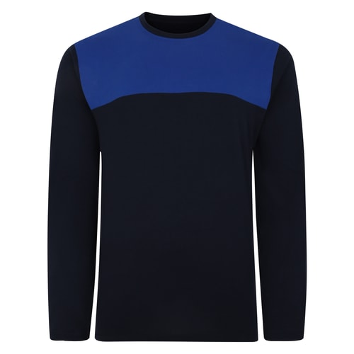 Bigdude Cut & Sew 2 Tone Long Sleeve T-Shirt Navy/Royal Blue