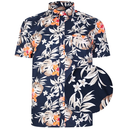 Bigdude Blooming Flower Print Short Sleeve Shirt Navy