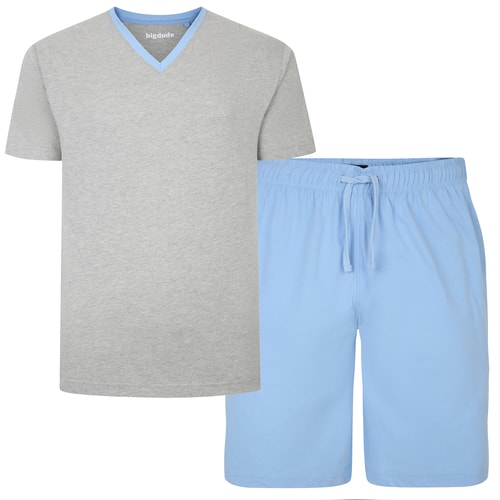 Bigdude Short V-Neck Pyjamas Light Blue/Grey