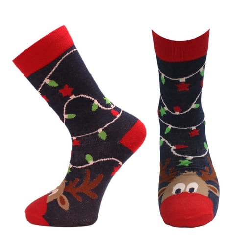 Reindeer Cotton Rich Christmas Socks Navy