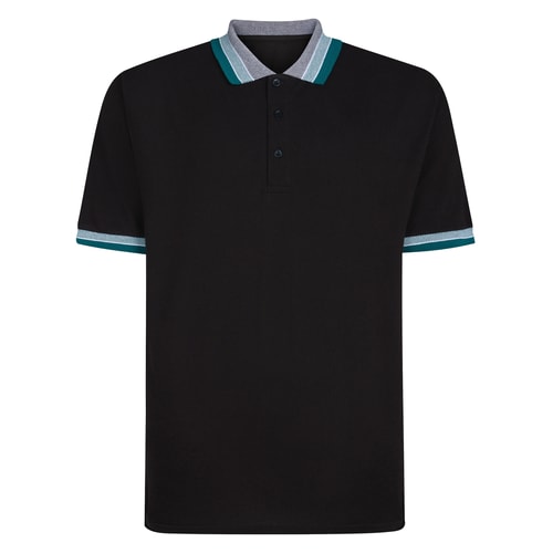 Bigdude Jacquard Contrast Pique Polo Shirt Black Tall