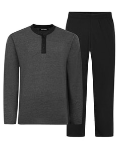 Bigdude Contrast Grandad Long Sleeve Pyjama Set Charcoal / Black