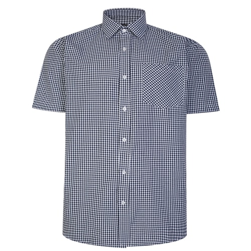 Bigdude Short Sleeve Check Shirt Navy/White Tall