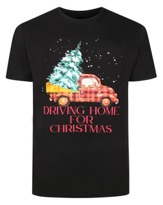 Bigdude Driving Home for Christmas Print T-Shirt Black