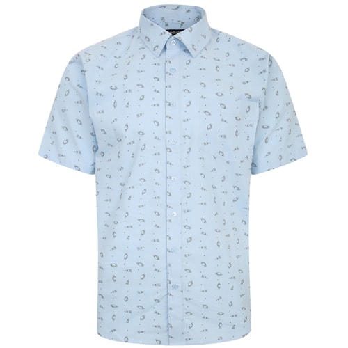 Bigdude Space Print Short Sleeve Shirt Light Blue Tall