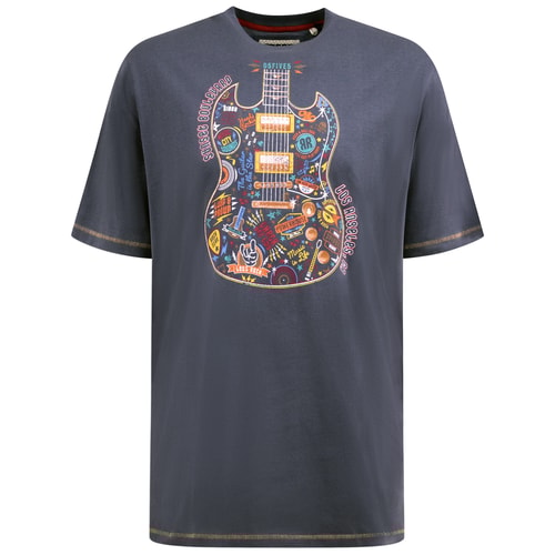D555 Stockport Multi Colour Guitar Printed T-Shirt Denim