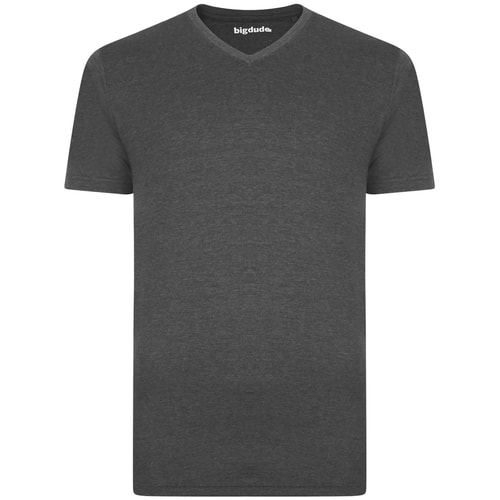 Bigdude Plain V-Neck T-Shirt Charcoal Marl