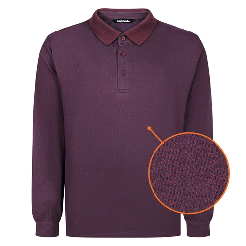 Bigdude Textured Long Sleeve Polo Burgundy Tall