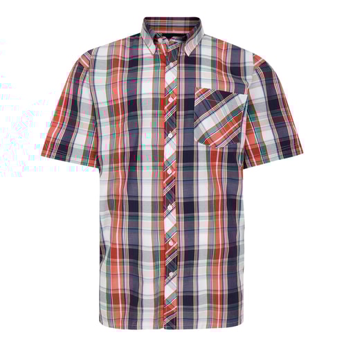Espionage Check Shirt Navy/Coral/White