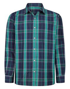 Bigdude Cut Away Collar Checked Long Sleeve Poplin Shirt Teal