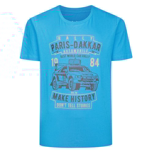 Bigdude Paris Dakkar Rally Print T-Shirt Bright Blue Tall