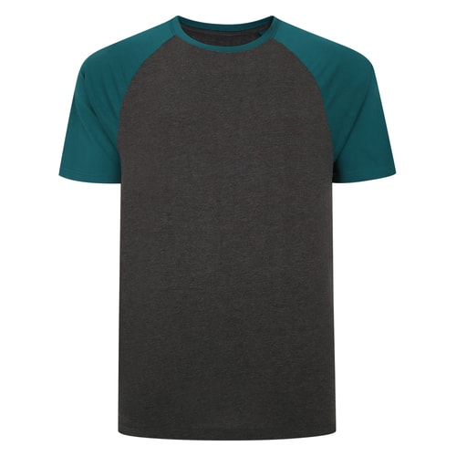 Bigdude Contrast Raglan Sleeve T-Shirt Charcoal/Green