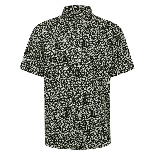 Bigdude Button Down Abstract Floral Short Sleeve Shirt Black