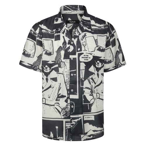 Bigdude Comic Relaxed Collar Short Sleeve Shirt Black