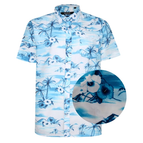 Bigdude All Over Floral Print Woven Short Sleeve Shirt Blue