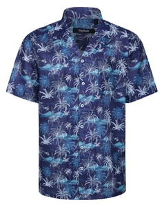 Bigdude Palm Trees Relaxed Collar Short Sleeve Shirt Navy