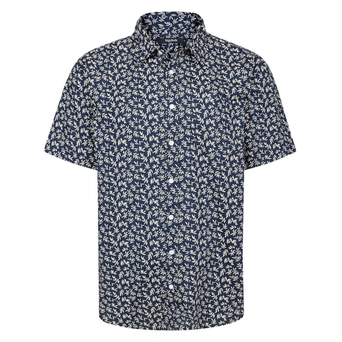 Bigdude Leaves Cotton Short Sleeve Shirt Navy