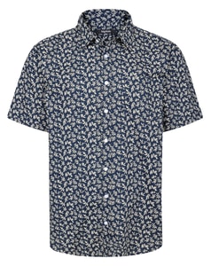 Bigdude Leaves Cotton Short Sleeve Shirt Navy