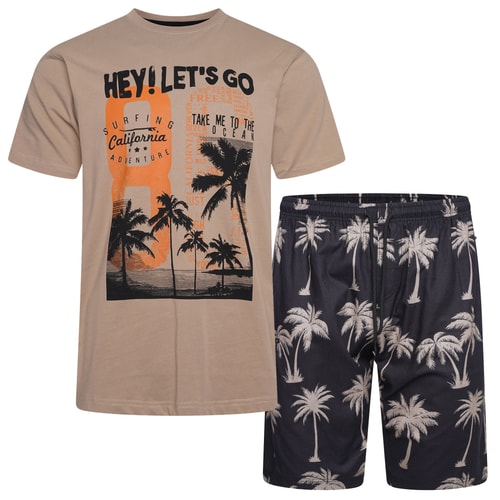 KAM Hey Lets Go T-Shirt And Shorts Set Beige