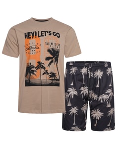 KAM Hey Lets Go T-Shirt And Shorts Set Beige