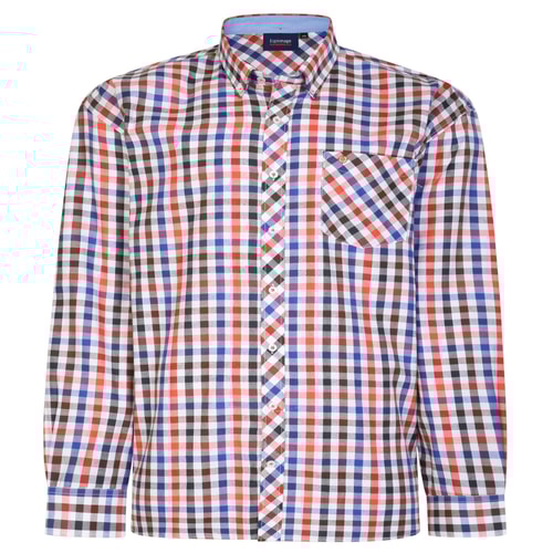 Espionage Long Sleeve Check Shirt Royal/Brown/Orange