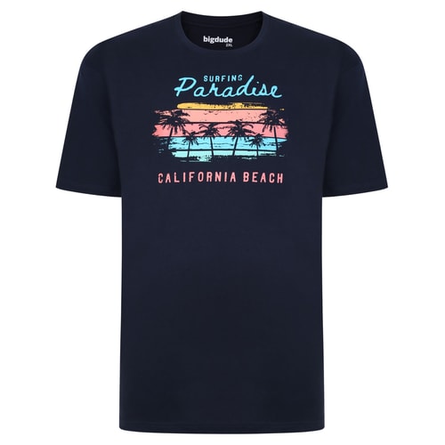 Bigdude 'Surfing Paradise' Printed T-Shirt Navy Tall