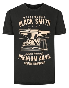 Bigdude Blacksmith Acid Wash Printed T-Shirt Washed Black Tall