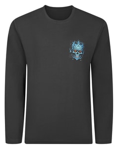 Bigdude Flaming Skull Chest Print T-Shirt Charcoal
