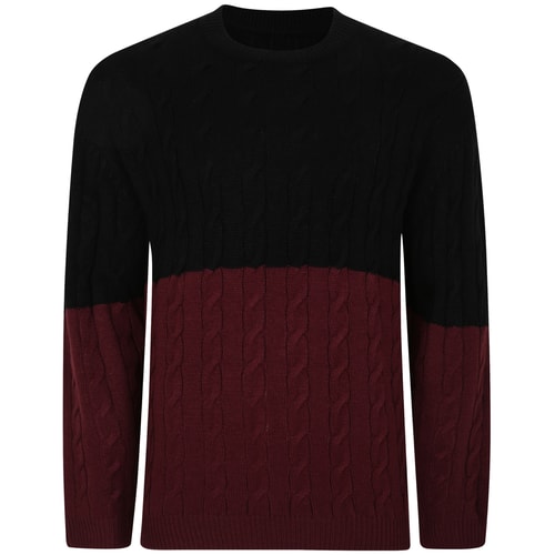 Bigdude Cable Knit Colour Block Jumper Burgundy/Black