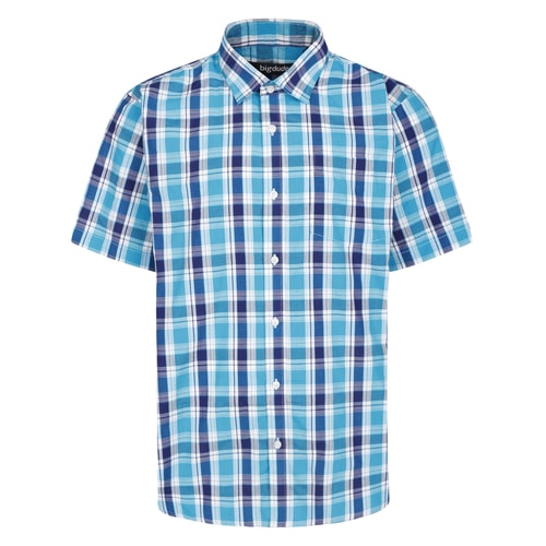 Bigdude Checked Short Sleeve Poplin Shirt Blue